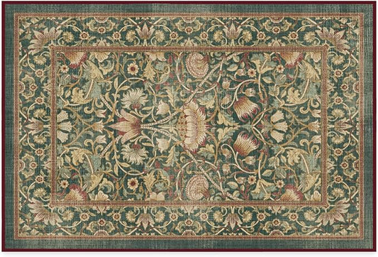 RUGGABLE x Morris & Co Machine Washable Area Rug – Lodden Soft Evergreen & Gold 2x3, Stain-Resistant, Non-Slip – Small Rugs for Living Room, Bedroom, Hallway, Entryway & Bathroom–with Standard Pad