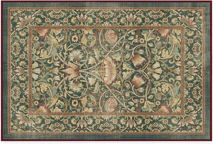 RUGGABLE x Morris & Co Machine Washable Area Rug – Lodden Soft Evergreen & Gold 2x3, Stain-Resistant, Non-Slip – Small Rugs for Living Room, Bedroom, Hallway, Entryway & Bathroom–with Cushioned Pad