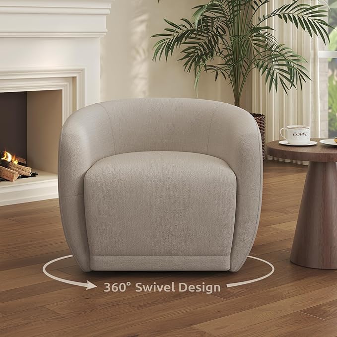 Leyu&Hafort Swivel Accent Chair, Upholstered Reading Armchair, Modern Living Room Chair, Club Living Room Chair for Bedroom, Office, Study, Apartment (Oatmeal)