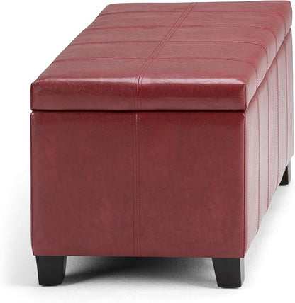 SIMPLIHOME Dover 36 inch Wide Contemporary Rectangle Storage Ottoman Bench in Radicchio Red Vegan Faux Leather, Assembled, for the Living Room, Entryway and Family Room