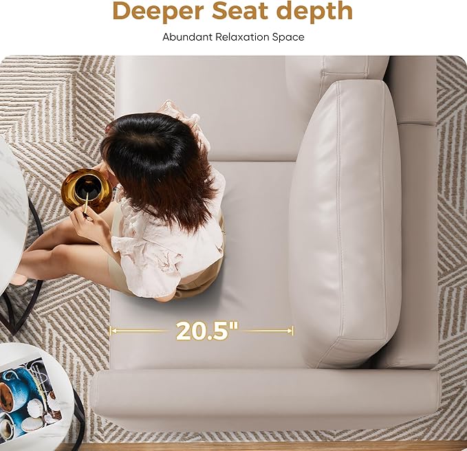 ABCASA Faux Leather Accent Chair with Ottoman,Upholstered Armchair with Storage,Extra-Deep-Seated Modular Single Sofa,Reading Chair with Footrest for Living Room Lounge Chair Whitesand