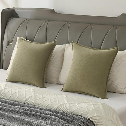 FUTEI Olive Green Chenille Throw Pillow Covers 26x26 Inch Set of 2,Edges Double-Stitched Euro Pillow Shams,Modern Home Decor for Couch Living Room
