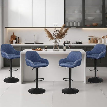 Yaheetech Bar Stools Set of 4, PU Leather Swivel Counter Height Barstools, Adjustable Bar Chairs with Backrest and Footrest, Kitchen Island Stool for Home Kitchen, Blue
