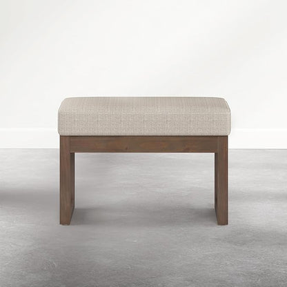 SIMPLIHOME Milltown Footstool - 27 inch Wide Upholstered Solid Wood Rectangular Small Ottoman Bench in Beige Cream, Contemporary Footrest for Entryway or Bedroom with Cushioned Seat & Compact Design
