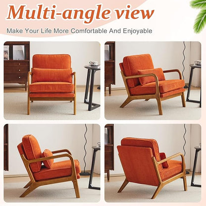 VINGLI Upgraded Premium Corduroy Accent Chair,Upholstered Arm Chair,Solid Wood Comfy Reading Chair with Lumbar Pillow, Mid Century Modern Chairs for Living Room,Bedroom,Burnt Orange