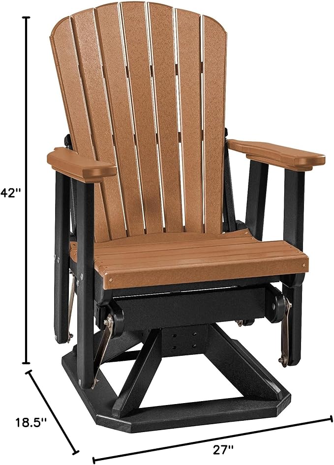 DutchCrafters Slat Fan Back Poly Adirondack Swivel Glider Outdoor Patio Chair (Black & Cedar)