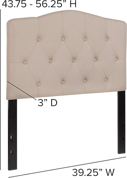 EMMA + OLIVER Twin Size Tufted Upholstered Headboard with Adjustable Metal Bed Rail Slots, Modern Fabric Upholstered Twin Headboard, Beige