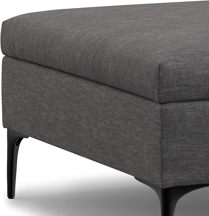 SIMPLIHOME Rebecca 36 inch Wide Contemporary Square Mid Century Coffee Table Storage Ottoman with Lift Up Lid in Slate Grey Polyester Linen, Assembled, For the Living Room, Entryway and Family Room