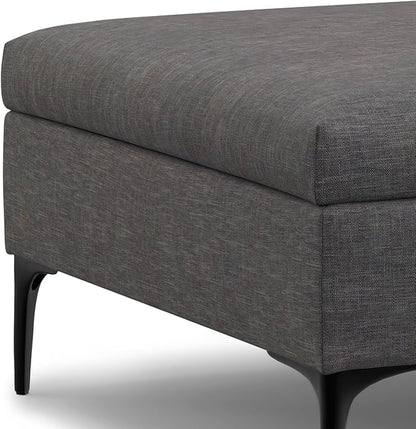 SIMPLIHOME Rebecca 36 inch Wide Contemporary Square Mid Century Coffee Table Storage Ottoman with Lift Up Lid in Slate Grey Polyester Linen, Assembled, For the Living Room, Entryway and Family Room