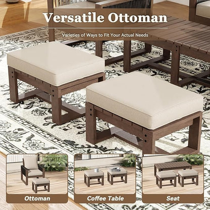 6 Piece Patio Furniture Set with 3-Seat Sofa, 2 Porch Armchairs, 2 Ottoman and 1 Coffee Table Wicker Outdoor Conversation Set for Garden, Terrace, Porch, Balconies, Lawns