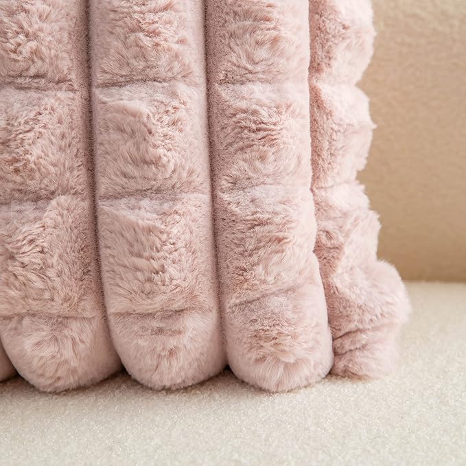Neelvin Pink Faux Fur Cozy Soft Plaid Decorative Throw Pillow Covers 22x22 inch Set of 2,Velvet Pillowcase Cushion Case for Sofa Couch