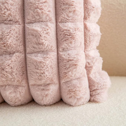 Neelvin Pink Faux Fur Cozy Soft Plaid Decorative Throw Pillow Covers 22x22 inch Set of 2,Velvet Pillowcase Cushion Case for Sofa Couch