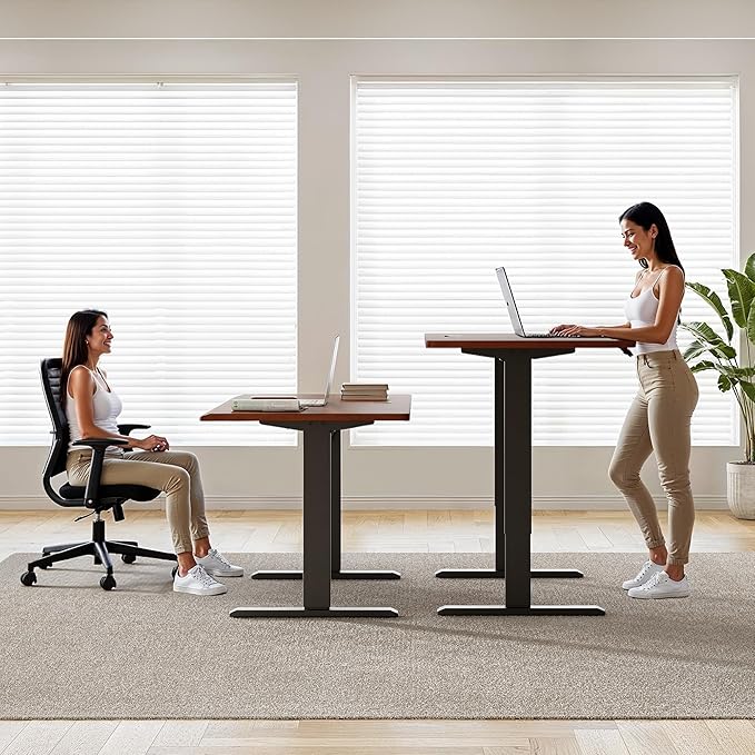 ONBRILL Standing Desk, 55x23.6 Inches Whole-Piece Board Rectangle Stand Up Desk with Solid Wood Desktop and Memory Controller, Adjustable Height from 28-46 Inches for Home & Office, Brown