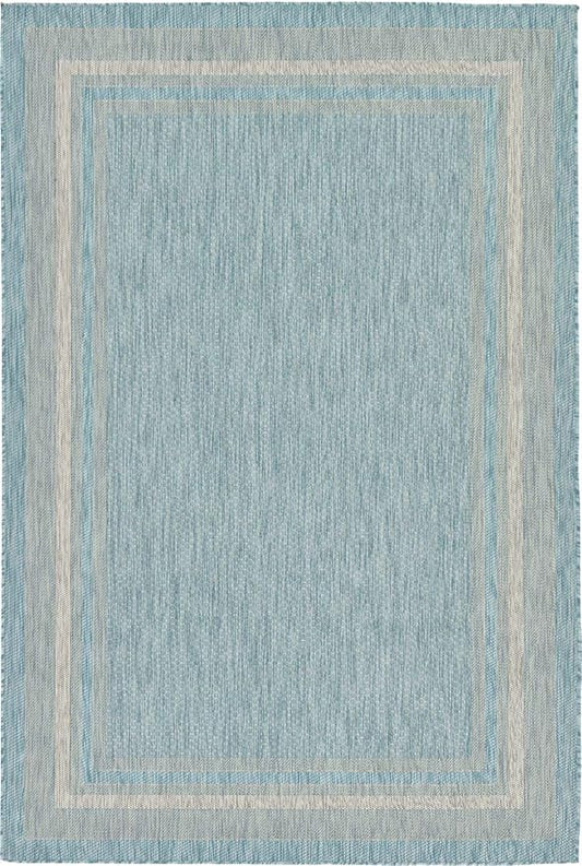 Unique Loom Outdoor Border Collection Area Rug - Soft Border (6' 1" x 9' Rectangle, Aquamarine/ Ivory)