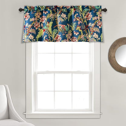 Lush Decor Dolores Light Filtering Valance Curtains Single, 52" W x 18" L Navy & Multi -Valances for Windows - Vintage Valance Floral - Coquette Decor