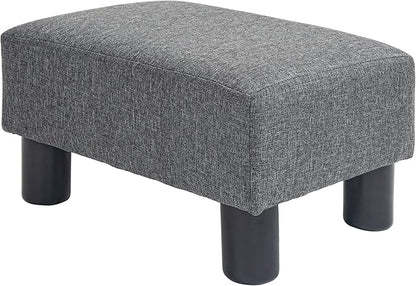 HOMCOM Ottoman Foot Rest, Small Foot Stool with Linen Fabric Upholstery and Plastic Legs, Cube Ottoman for Living Room, Charcoal Gray