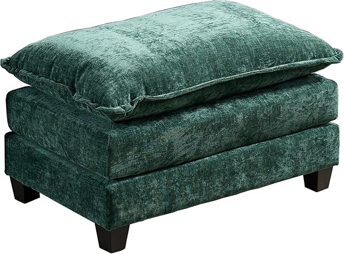 Aoowow Matching Ottomans for Cloud Sofas,Modern Chenille Upholstered Ottoman for Living Room Bedroom,Fluffy Footstool Extention for The Cloud Couches,Soft Comfy Cushioned Footrest (Green, Ottoman)