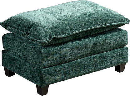 Aoowow Matching Ottomans for Cloud Sofas,Modern Chenille Upholstered Ottoman for Living Room Bedroom,Fluffy Footstool Extention for The Cloud Couches,Soft Comfy Cushioned Footrest (Green, Ottoman)