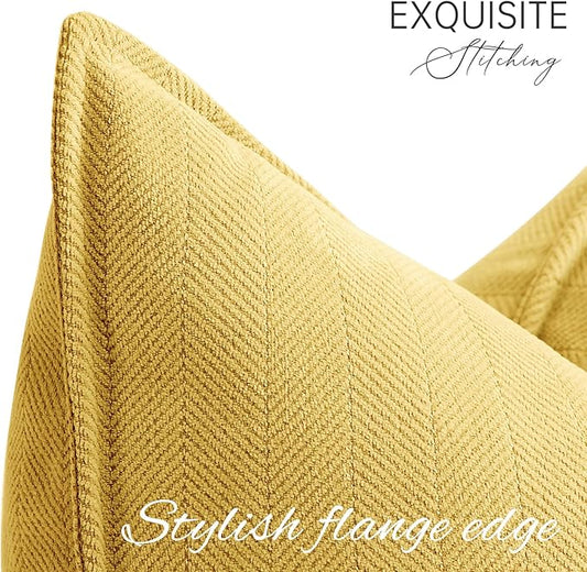 ZWJD Yellow Pillow Covers 26x26 Set of 2 Chenille Throw Pillow Covers with Elegant Design Soft and Luxurious Decorative Throw Pillows for Couch, Bed, and Home Decor