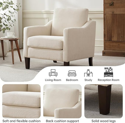 VKNOW Mid Century Modern Accent Chair, Upholstered Living Room Chairs Armchair for Bedroom, Comfy Reading Accent Chairs with Wood Legs for Living Room, Beige