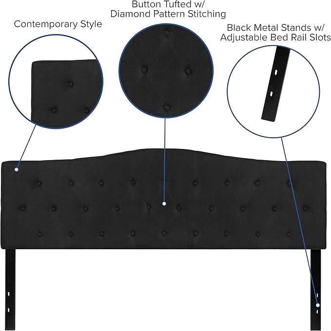 BizChair Tufted Upholstered King Size Headboard in Black Fabric