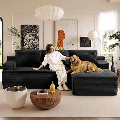 96''Sectional Couches for Living Room,Modern Modular Sectional Sofa,Upholstered Boneless Couch with Pockets,Comfy Cloud Couch with L Shaped Chaise(Black, 96''W Right Facing Chaise)