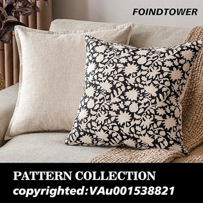 Foindtower Set of 2 Decorative Neutral Floral Throw Pillow Covers Accent Farmhouse Cushion Covers Boho Vintage Pillowcase for Couch Sofa Bedroom Living Room Home Decor24×24 Inch,Black