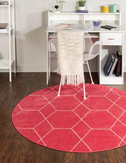Unique Loom Trellis Frieze Collection Area Rug - Geometric (4' 1" Round, Pink/ Ivory)
