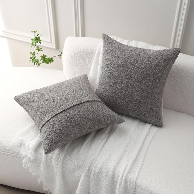 FUTEI Pack of 2 Light Grey Decorative Throw Pillow Covers 24x24 Inch Soft Cozy Solid Boucle Textured European Cushion Case,Modern Home Decor for Couch Bed Living Room