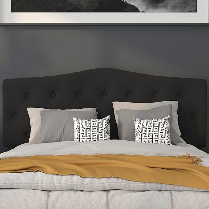 BizChair Tufted Upholstered Queen Size Headboard in Black Fabric