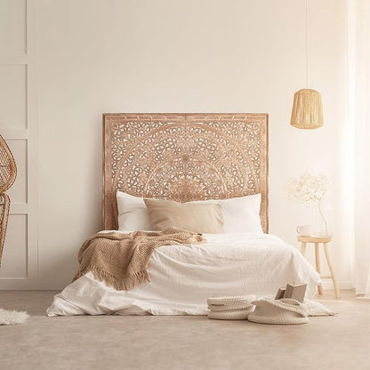 Queen Wood Headboard Rustic | Carved Full Head Board Only | Wooden Wall Art Full Size Bed | Wall Mount Decor King or Queen | Bed Headboard Panels