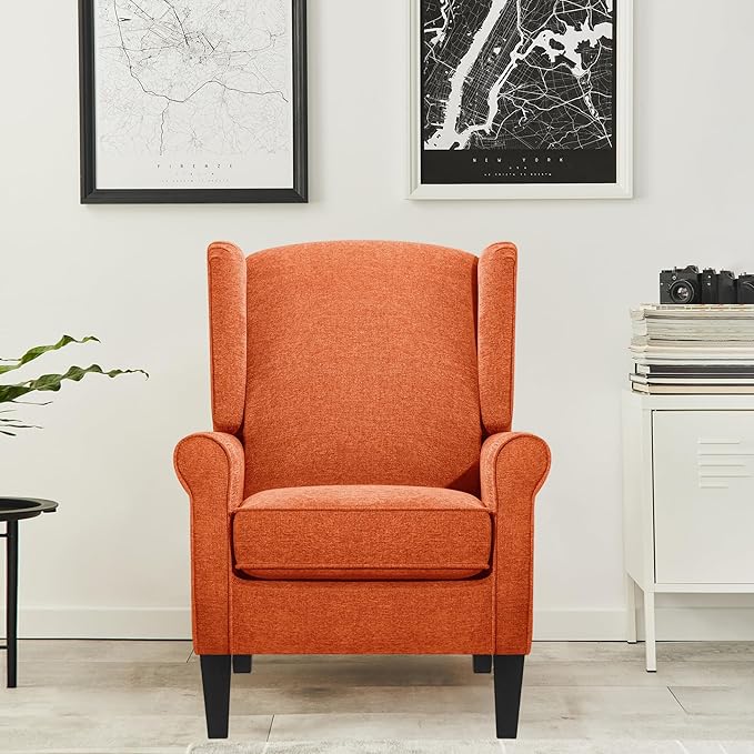 Accent Chair, Modern Living Room Chairs with Wingback, Comfy Upholstered High Back Single Sofa for Bedroom, Mid-Century Reading Armchair Sillas para Sala