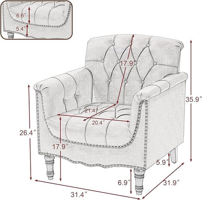 UIXE Faux Leather Accent Chair for Living Room, Upholstered Retro Armchair Tufted Club Arm Chair Single Sofa Lounge Bedroom Side Reading Seating with Solid Wood Legs, Camel