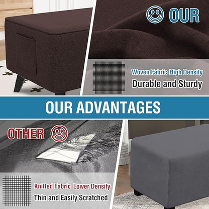 H.VERSAILTEX Thick Durable Linen Look Ottoman Cover Square Fit Length 18"-19" Footrest Folding Storage Stool Furniture Protector Soft Slipcover for Living Room with Elastic Bottom - Heather Chocolate