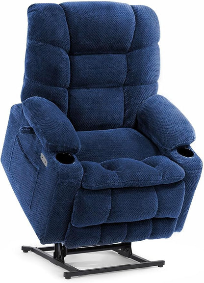 EONIX Wide Lay Flat Power Lift Recliner Chair for Elderly, Dual Motor Oversized Lift Chair with Heat and Massage and Cup Holders, 400lbs Heavy Duty Lift Recliner Sofa, Navy Blue