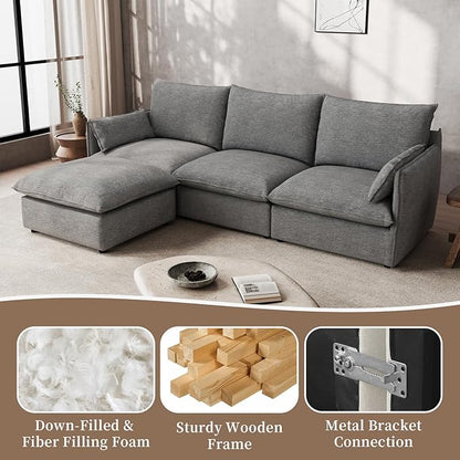 Waterproof Cloud Sectional Sofa for Living Room,High Backrest Down Filled Couch,5 Seater Oversized Modular V-Shaped Couches,Detachable Couch Covers,Dark Grey
