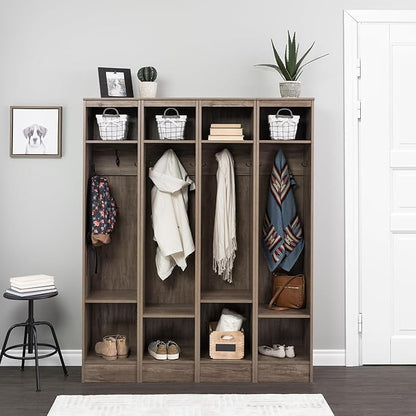Prepac Narrow Coat Rack Freestanding Hall Tree with 3 Hooks, Entryway Furniture for Coat and Shoe Storage, Entryway Organization with an Adjustable Shelf, 14.75"W x 72.5"H x 15.5"D, Drifted Gray