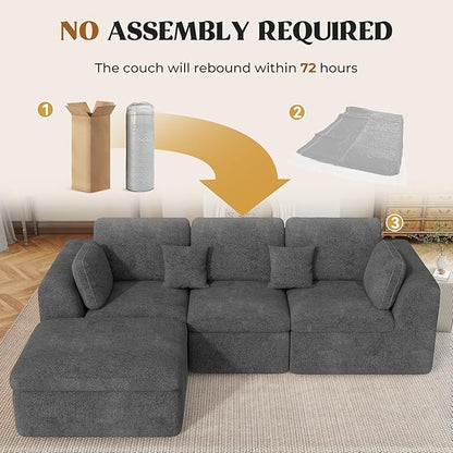 Loveseat Sofa, Cloud Boneless Couches for Living Room, 2 Seater Modular Sectional Sofa,Oversized,DarkGary Chenille