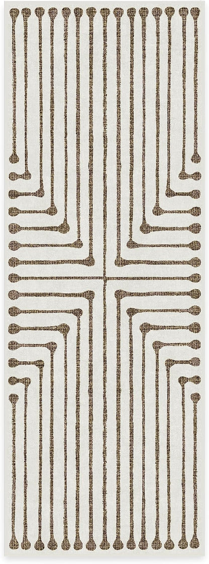 RUGGABLE x Jonathan Adler Machine Washable Modern Runner Rug – Inkdrop Camel & Ivory 2.5x7, Stain-Resistant, Non-Slip – Washable Rug for Hallway, Entryway, Living Room & Kitchen–with Standard Pad