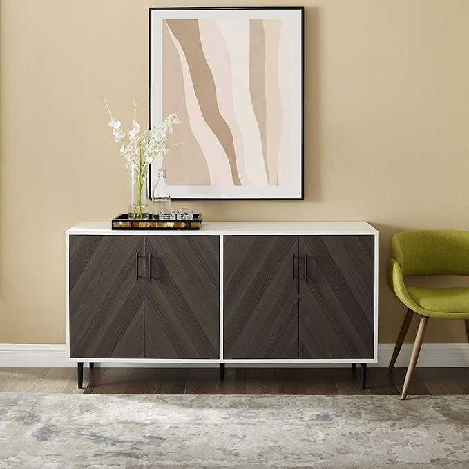 Walker Edison Fehr Modern 4 Door Bookmatch Buffet, 58 Inch, Ash Brown