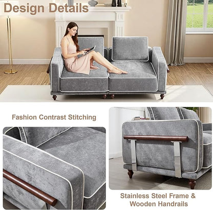 80" Loveseat Sofa Cloud Modular Sectional Couch,Deep Love Seat Couch with Armrests Wooden Legs,2 Seater Comfy Thicked Cushion Upholstered Sofa for Living Room Bedroom,Light Grey
