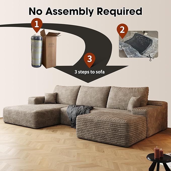 108" Sectional Couches for Living Room Modern Modular Sofa with L-Shape Couchs Upholstered Boneless Couch Deep Seat Sectional Couch with Chaise (Camel, Left Facing Chaise+2Seaters+1Ottoman)