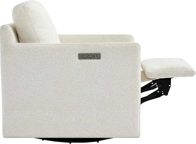 CHITA Swivel Accent Chair with Electric Footrests, FSC Certified Upholstered Living Room Sofa Chair with Power Motor, USB and Type-C Ports, Cream