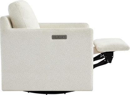 CHITA Swivel Accent Chair with Electric Footrests, FSC Certified Upholstered Living Room Sofa Chair with Power Motor, USB and Type-C Ports, Cream
