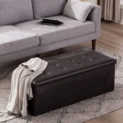 YOUDENOVA 43 Inches Folding Storage Ottoman Bench, Ottoman for Bedroom Living Room and Hallway, 120L Chest Footrest Seat with Divider, Brown
