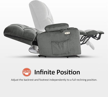 MCombo Oversized Dual Motor Power Lift Recliner Chair Sofa with Massage and Heat for Big Elderly People, Infinite Position, USB Ports, Fabric R7677 (Grey, Medium-Oversize)