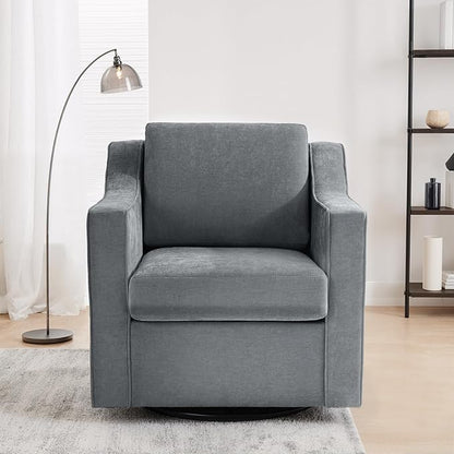 UIXE Swivel Accent Chair, Chenille Fabric Upholstered Arm Chair for Living Room, Modern Club Armchair Comfy Single Sofa Bedroom Reading Seat with Lumbar Pillow - Gray