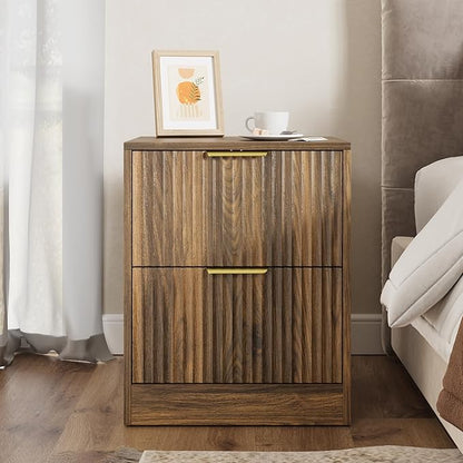 3-Piece Modern Bedroom Furniture Set, Wide 9-Drawer Dresser & 2-Drawer Nightstands Set of 2, Natural Wood Dresser and Nightstand Sets for Bedroom, Hallway, Walnut