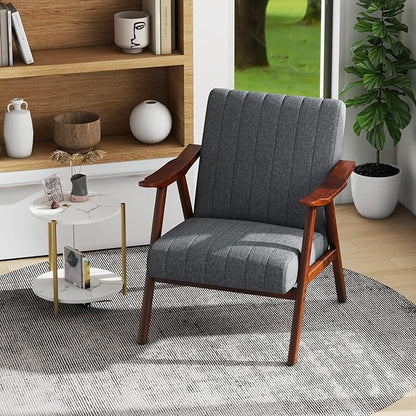 Giantex Mid-Century Modern Accent Chair Set of 2, Upholstered Comfy Living Room Chair with Arms, Anti-slip Felt Pads, Wooden Frame Soft Padded Armchair for Living Room Bedroom Office Study, Light Grey