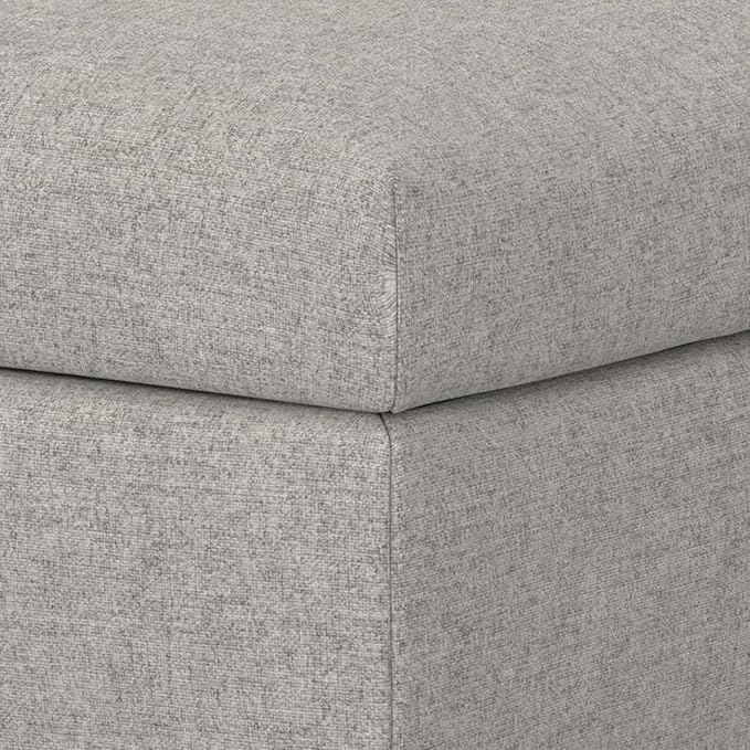 SIMPLIHOME Rebecca 36 inch Wide Mid Century Rectangular Coffee Table Storage Ottoman with Lift Up Lid in Cloud Grey Polyester linen Look, Assembled, For the Living Room, Entryway and Family Room
